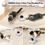 ORSDA Cat Laser Toy, 2-in-1 Interactive Automatic Motion Activated Moving 8 Holes Whack A Mole Feather, USB Rechargeable Electronic Smart Sensor Kitten Toys for Indoor Exercise