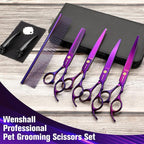 Wenshall Professional Dog Grooming Scissors Set, 7.0 Inch Titanium Straight & Thinning & Curved scissors and Comb for Dog grooming (Purple)