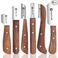 FLAMIA & JABZ FJ Professional Stripping Knife kit (6 pieces set) for Dogs & Pets, Wooden Handle Grip with Stainless Steel Blade (Right handed) (Rosewood)