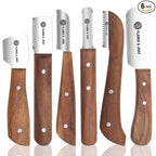 FLAMIA & JABZ FJ Professional Stripping Knife kit (6 pieces set) for Dogs & Pets, Wooden Handle Grip with Stainless Steel Blade (Right handed) (Rosewood)