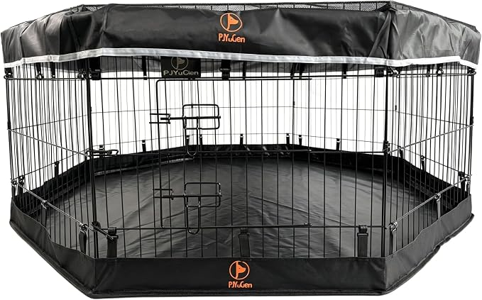 PJYuCien Puppy Playpen with Top Cover & Bottom Pad, 8 Panels 24" H, Black | 24"W, Small Pet Safe Sanctuary, Foldable Octagonal Pen, Versatile, Indoor & Outdoor, Backyard Pasture, Protects Floors
