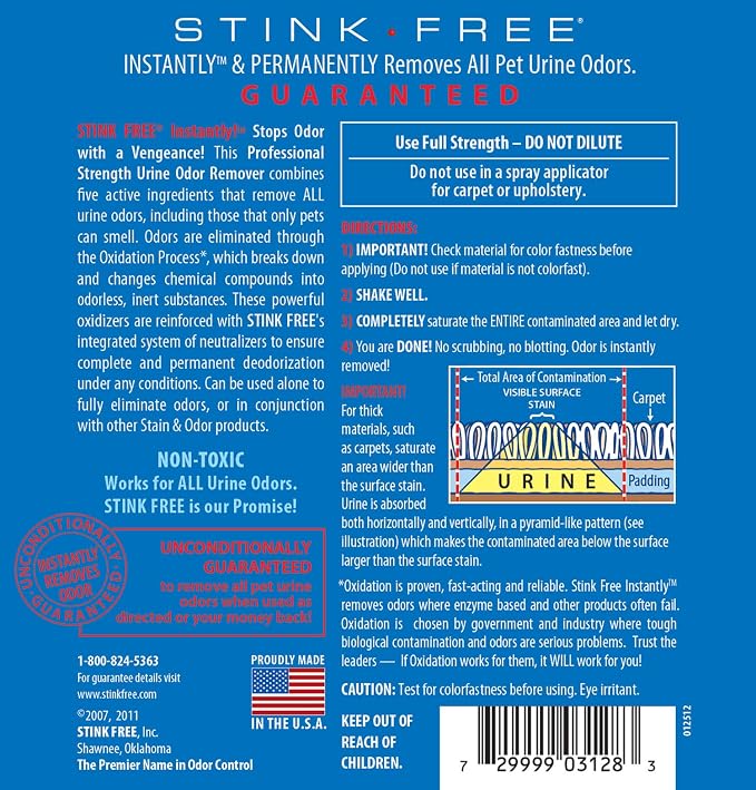 Instantly Urine Odor Remover & Eliminator for Cat Urine, Oxidizer Based Urine Cleaner for Carpets, Rugs, Mattress, etc. 128 Oz (1 Gallon)