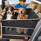 PETICON XL Large Dog Car Seat, Back Seat Extender for Pets with Hard Bottom | Waterproof Pet Carseat for Large/Medium Dog, Mesh Windows, Large Pocket, One-Piece Base Plate, Dog Hammock for Cars/SUV/Truck
