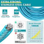 Snagle Paw 10FT Tie Out Cable for Dogs-1000LBS Break Strength,Heavy Duty Leads for Yard with Shock Absorbing Spring & Swivel Hook, Leash Cable for Outside, Line Tether for Small Large Dogs