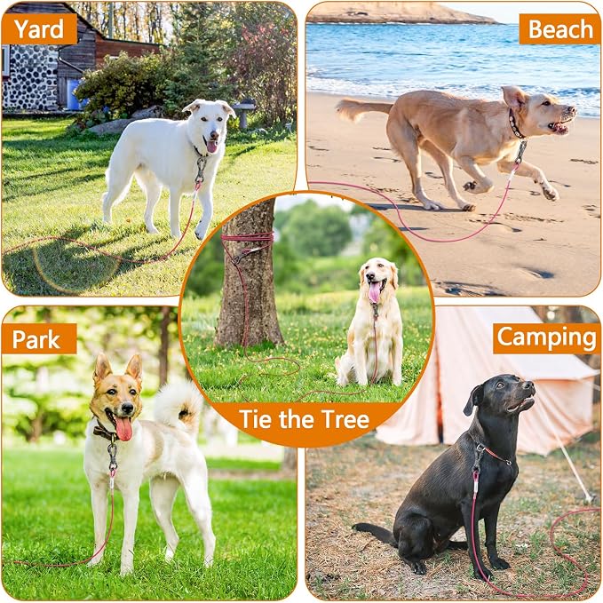 XiaZ Dog Tie Out Cable, Heavy Duty Dog Chains for Outside with Lockable Hook, Pet Runner Cable Leads for Yard, Dogs Line Tether for Small Medium Dogs Up to 250 LBS (15FT, Pink)