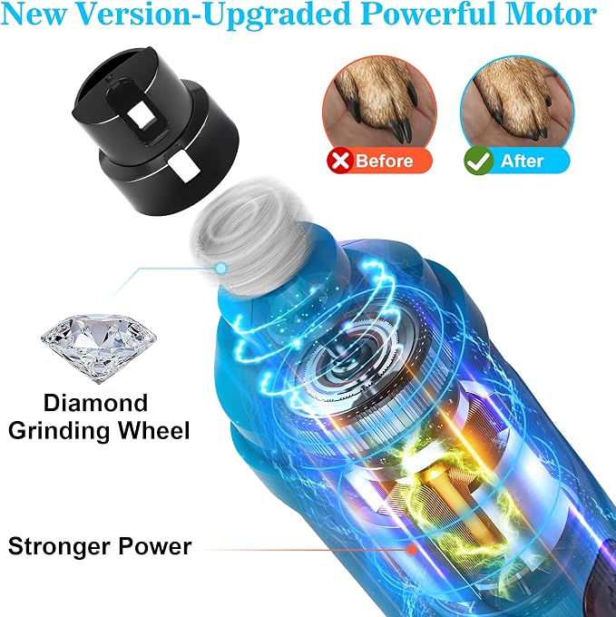 BOUSNIC Dog Nail Grinder with 2 LED Light - Super Quiet Pet Nail Grinder Powerful 2-Speed Electric Dog Nail Trimmer File Toenail Grinder for Puppy Small Medium Large Breed Dogs & Cats (Blue)
