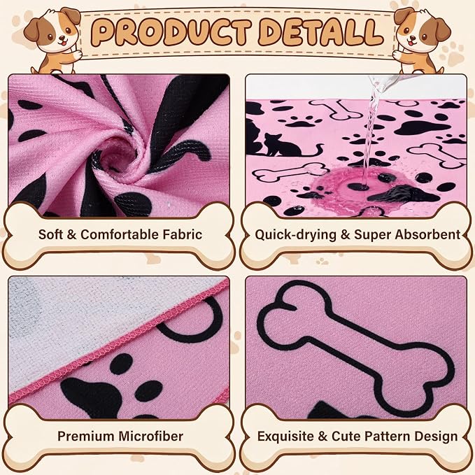 40 Pcs Dog Towels for Drying, 20"x40" Quick Drying Microfiber Pet Bath Towel, Dog Grooming Absorbent Towel with Cute Pattern, Soft Bathrobe for Large Medium Small Puppy Cat