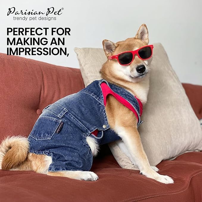 Parisian Pet Dog Overalls - Blue Denim Dog Clothes - Breathable Sling Puppy Jumpsuit - Durable and Trendy Overalls for Dogs - Comfortable Jeans Dog Clothes for Medium Dogs - Classy Pet Apparel