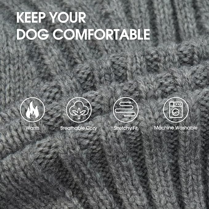 IECOii Turtleneck Dog Sweater, Thermal Knitted Sweater for Small Medium Dogs Girl Boy, Stretchy Fit Warm Pullover Pet Sweaters for Cold Weather Indoor & Outdoor Knitwear, Dachshund (Light Grey, M)