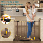 InnoTruth 29.6-39.1 in Wide Baby Gate for Stairs and Doorways, Brown | Indoor Metal Dog Gate for Pets, Auto Close 2 Way Swing Walk Through Door, Double Lock & Y-Bolts, Pressure or Hardware Mount
