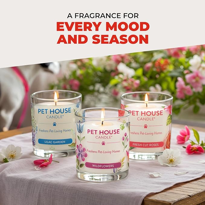 Pet House Candle 2 Pack - Plant-Based/Soy - Clean Burning Scented, Long Lasting Pet Odor Candle for Home -Sweet Cranberries