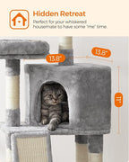 Feandrea Cat Tree, 45.3-Inch Cat Tower, Cat Scratching Post, Light Gray | 45.3-Inch Cat Tower, Plush Condo with Scratching Post, Ramp, Perch, Spacious Cave, Light Gray