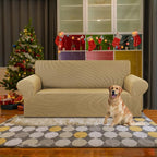 Stretch Loveseat Couch Cover, 2 Cushion Couch Slipcover,Tan | 1-Piece Washable Sofa Cover Pet Friendly (55"-78") Furniture Protector Soft Jacquard, Elastic Bottom for Dogs & Kids