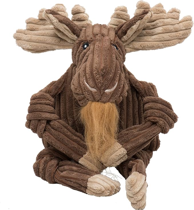 HuggleHounds Knottie Plush Dog Toy - Dog Stuffed Animal Toy, Puppy Toys, Squeaky Dog Toy for Small, Medium & Large Dogs, Durable Plush to Keep Them Busy - Manny Moose, Large