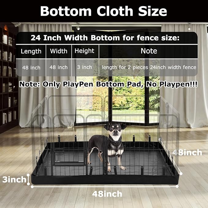 PJYuCien Square Playpen Bottom Pad for 32'' Width 8 Panel Pen, Black | Protect Floor, Easy to Move and Clean, Perfect for Puppy, Duck, and Other Small Animals, Hook Connect