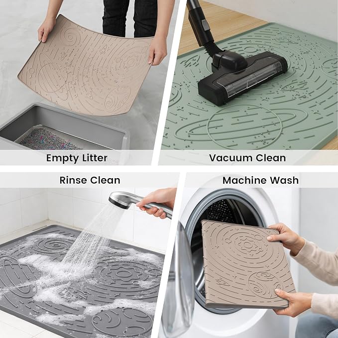 Cat Litter Mat Large Litter Box Mat, 31.5x23.6 Beige, Premium BPA-Free Silicone Rubber Kitty Litter Mat for Litter Box, High Edge Scatter Control Non-Slip Waterproof Litter Trapping Mat