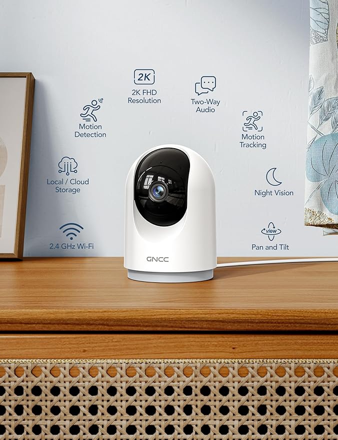 GNCC 2K Cameras for Home Security-Indoor Pan/Tilt Cameras for Baby Monitor, 2Pack