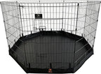 PJYuCien Puppy Playpen with Bottom Pad and Door, 8 Panels 36" H, Black | 24"W, Dual-function Pad, For Medium Pets, Foldable Octagonal Pen, Versatile, Indoor & Outdoor, Backyard, Protects Floors