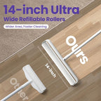 DELOMO 14.17” Large Lint Roller for Pet Hair, Long Handle for Floor, Carpet | 45” Long Lint Roller, 360 Extra Sticky Sheets, No-Bend Cleaning for Couches, Bedding, Car Seats, Rugs and Furniture