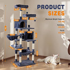 DUMOS Tall 71 inch Cat Tree Tower with Scratching Posts, Dark Grey | Large Multi Level Cat Climbing Tower with Condo, Platform, Hammock, Basket, Pet Tree House for Indoor Cats Play