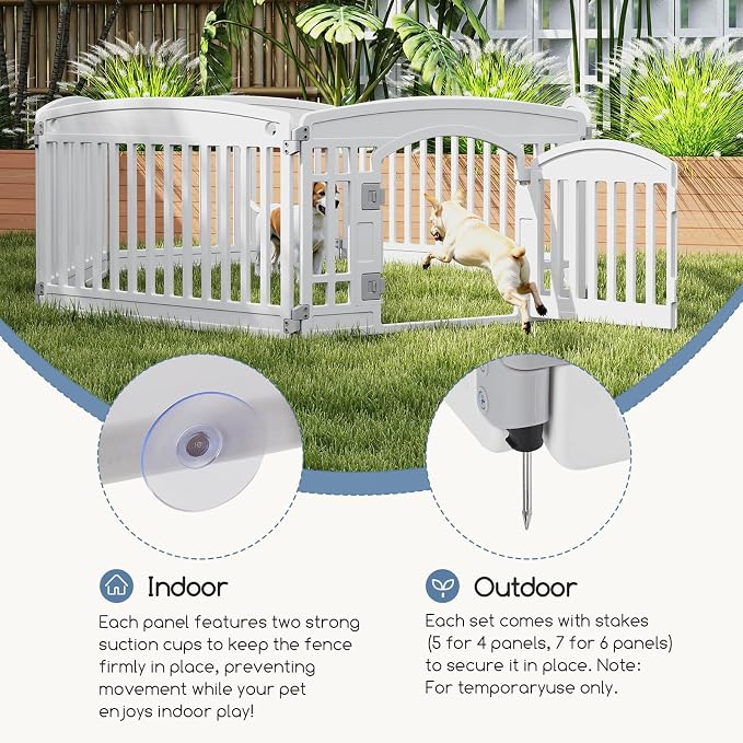 DUMOS Dog Playpen 6 Panels 24" Plastic Exercise Indoor Pen with Door Small Puppy, Medium Dogs Animal Pet Fence for Outdoor, Garden, Yard, RV Camping, White