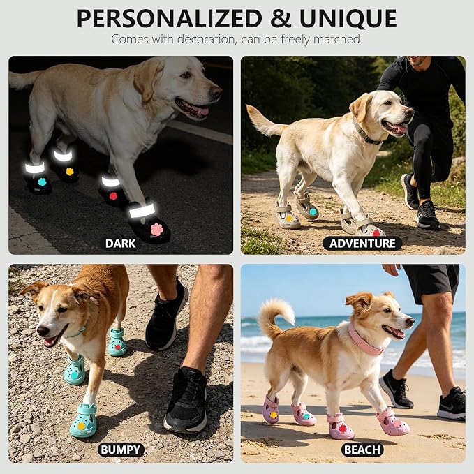 EXPAWLORER EVA Dog Shoes for Hot Pavement, Non-Slip Waterproof Reflective Adjustable Dog Booties Boots & Paw Protectors, Easy ON & Off Rugged Sole for Small Medium Large Dog Outdoor Walking (Pink,5)