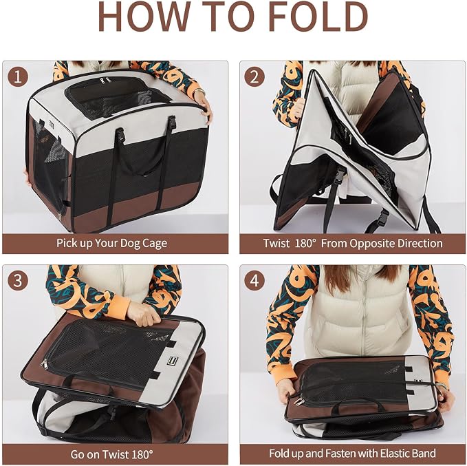 DONORO Dog Kennels and Crates for Medium Dogs, Portable Pop Up Indoor Pet Cage with Sturdy Wire Frame, Collapsible Travel Crate Soft Sided Cat Bag Escape Proof (Brown, 28.0" L x 18.0" W x 22.0" H)