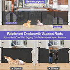 Reinforced 42" Tall Pet Gate 96" Wide Retractable Baby Gate, Indoor/Outdoor | Tall Retractable Dog Gate Prevents Crawling Under, One-Hand Operation Safety Lock, Scratch-Resistant Mesh, Easy Install/Black