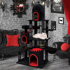 YARUOMY Gothic Castle Cat Tree, 68.9in Black Tall Cat Tower with Coffin Cat Bed, Spacious Cat Condo for Large Cats, Scratching Posts, Spider Hanging Ball,Basket,Cat Ball Track Toy