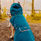 Wilderdog Dog Jacket Waterproof Raincoat with Breathable Interior, Removable Hood, Torso Strap, Secure Closures, Back Pocket and Two Hanging Loops, Foldable into Back Pocket