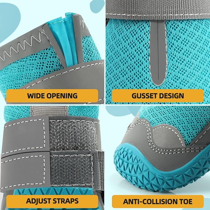 Dog Boots for Large Dogs, Medium Dog Boots & Paw Protectors for Hardwood Floors, Outdoor Dog Booties for Hot Pavement Winter Snow Hiking, Dog Shoes with Reflective Strips