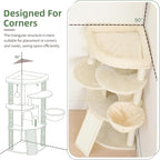 Gitelsnour Corner Cat Tree Tower with All Sisal Scratching Posts GCT025MU | 44.1" Cat Furniture with Multi-level Cat Condo, Cat Cave, Hanging Basket, Sisal Scratching Ramp for Indoor Cats, Beige