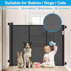 Reinforced 42" Tall X 80" Wide Retractable Dog Gate for Hallway Extra Tall Baby Gates for Dogs Indoor High Reinforced Bar Retractable Baby Gates for Doorways Extra Wide Pet Gate Outdoor, Black