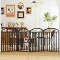 Foldable Pet Fence 96" Wide, 32" Tall,No-Assembly Dog Gate with Door,Black | 4 Panels Metal Folding Freestanding Dog Gate Walk Through,Extra Accordion Puppy Folding Playpen for Doorways, Stairs,House