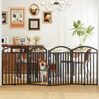 Foldable Pet Fence 96" Wide, 32" Tall,No-Assembly Dog Gate with Door,Black | 4 Panels Metal Folding Freestanding Dog Gate Walk Through,Extra Accordion Puppy Folding Playpen for Doorways, Stairs,House
