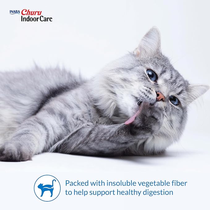 INABA Churu Indoor Care for Hairball Control, Functional Lickable Cat Treat with Taurine & Green Tea Extract, 0.5oz Each, 20 Tubes Total, Tuna & Chicken Variety
