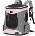 Petsfit Dog and Cat Backpack Carrier, Padded Waist Support, Up to 18 lb | 13.5 x 12.5 x 17.5 in; reinforced frame, 600D Oxford, 4 mesh panels, lockable zippers, safety tether and washable mat.