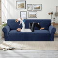 MAXIJIN Stretch Couch Cover Sofa Covers for 3 Cushion Couch (71"-91" Washable Sofa Slipcovers with Non-Slip Foam & Elastic Strap, Dog Cat Pet Friendly Furniture Protector (Large, Navy Blue)