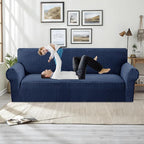 MAXIJIN Stretch Couch Cover Sofa Covers for 3 Cushion Couch (71"-91" Washable Sofa Slipcovers with Non-Slip Foam & Elastic Strap, Dog Cat Pet Friendly Furniture Protector (Large, Navy Blue)