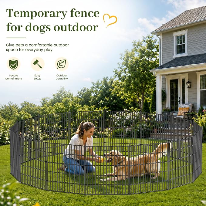 No Dig Garden Fence Outdoor for Yard, 40in (H) x 11.8ft(L) | 5 Panels Animal Barrier Fence, Rustproof Metal Temporary Dog Fence, Decorative Fencing for Patio, Flower Bed