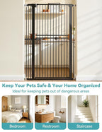 No Pawblems 55" Extra Tall Pet Gate, 31.5"-48" Wide Tall Dog Gate, Black | No Drilling Pressure Mounted, 1.37" Bar Spacing, 25.6" Walk-Thru Opening, Auto Close, One-Hand Operation, Dual Lock Design