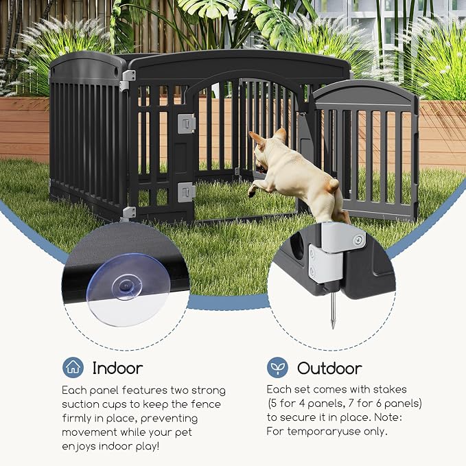 DUMOS Dog Playpen 4 Panel 24" Plastic Exercise Indoor Pen with Door Small Puppy, Medium Dogs Animal Pet Fence for Outdoor, Garden, Yard, RV Camping - Black