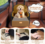 Dog Car Seat for Medium/Small Dogs, Dog Booster Car Seat, Pet Booster Seats Up to 40lbs with Waterproof Layer, 3 Storage Pockets and Safety Belt (Black/Brown)