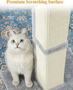 Karolpar 32" Cat Scratching Post for Indoor Cats, Sisal Cat Scratcher with Plush Perch, Large Scratch Post with Bed, Removable Cover, Sisal Fabric,Light Grey | Natural Sisal Cat Scratcher Tower, Large Scratch Post with Bed, Cat Tree with Removable Cover