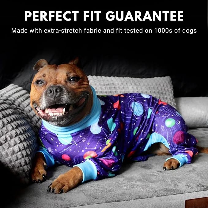 Spark Paws Dog Pajama, Dog Recovery Suit Male, Onesie, Ultra-Soft and 4-Way Stretch, for Small Medium and Large Breeds - Planets - 2XL