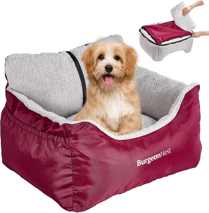 BurgeonNest Dog Car Seat for Small Dogs & Cats Under 25 lbs, Red