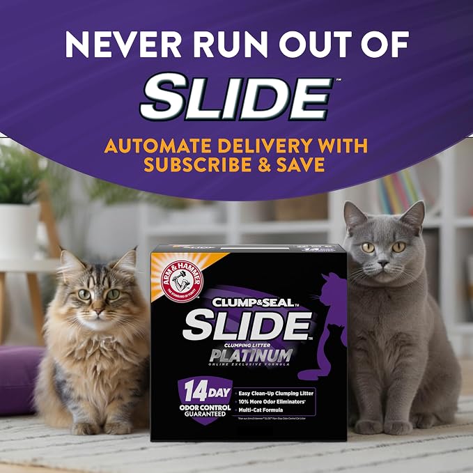 ARM & Hammer Slide Platinum Easy Clean-Up Clumping Cat Litter, 27.5 Lbs | 24/7 Odor Control, Triple-Action Freshness, Non-Stick, Low Tracking, Multi-Cat Formula, Scented