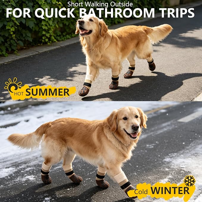 EXPAWLORER Non-Slip Dog Socks for Hardwood Floors to Prevent Licking, Dog Shoes for Hot Pavement Quick Walking, Dog Booties Boots & Paw Protectors with Grippers for Small Medium Large Senior Dogs XS