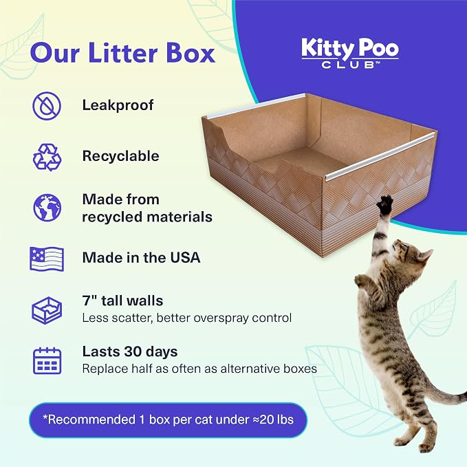 Kitty Poo Club Disposable Cat Litter Box 2-Pack with Soy Litter | Two 7.5 lb Bags, Soft Clumps, Low-Dust Plant Pellets, Leak-Proof Monthly Setup for Travel, Apartments, and Multi-Cat Homes