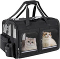 Cat Carrier for 2 Cats, Foldable Double Cat and Dog Carrier, Small to Medium Size, 2 Front Zippered Compartments,Two Pets Carrier for Outdoor Travel,Mulitple Cat Carrier (Black)